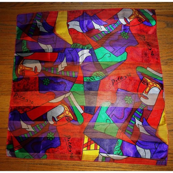 Vintage Colorful Picasso Scarf Abstract art head wrap retro art deco elegant - Picture 1 of 12